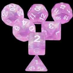 Galactic Dice Acrylic HD Dice Sets - Candy Luxury (Pink Sparkle & White) Set of 7 Dice