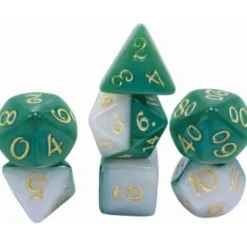 Galactic Dice Acrylic Sets - Green & White Swirl Set of 7 Dice