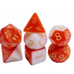 Galactic Dice Acrylic Sets - White & Orange Swirl Set of 7 Dice