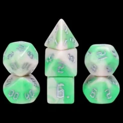 Galactic Dice Premium Dice Sets - Early Spring (Green, White, & Silver) Acrylic Set of 7 Dice