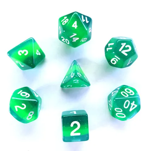 Galactic Dice Premium Dice Sets - Green Translucent Layer (Green & White) Acrylic Set of 7 Dice