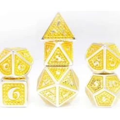 Galactic Dice Premium Dice Sets - Gold & Silver Metal Scales Set of 7 Dice with Tin