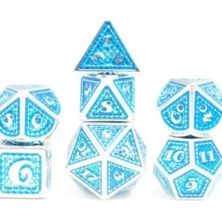 Galactic Dice Premium Dice Sets - Blue & Silver Metal Scales Set of 7 Dice with Tin