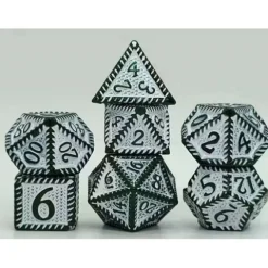 Galactic Dice Premium Dice Sets - Black & White Textured Metal Set of 7 Dice with Tin