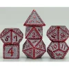 Galactic Dice Premium Dice Sets - Red & White Textured Metal Set of 7 Dice with Tin