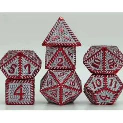 Galactic Dice Premium Dice Sets - Red & White Textured Metal Set of 7 Dice with Tin