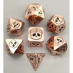 Galactic Dice Premium Dice Sets - Metal Copper Skull Set of 7 Dice with Tin
