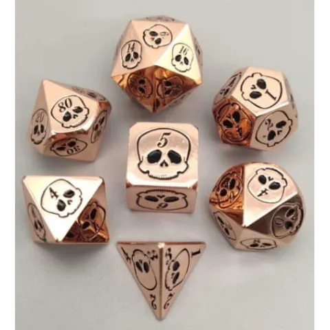 Galactic Dice Premium Dice Sets - Metal Copper Skull Set of 7 Dice with Tin