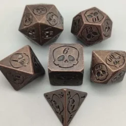 Galactic Dice Premium Dice Sets - Metal Tarnished Bronze Skull Set of 7 Dice with Tin