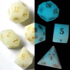 Galactic Dice Premium Dice Sets - Glow-in-the-Dark Stone Set of 7 Dice with Tin