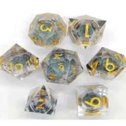 Galactic Dice Premium Dice Sets - Blue Liquid Core Sharp Resin Set of 7 Dice