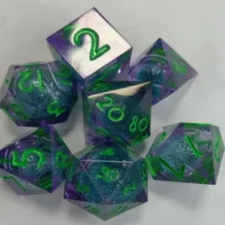 Galactic Dice Premium Dice Sets - Purple & Blue Liquid Core Sharp Resin Set of 7 Dice