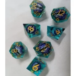 Galactic Dice Premium Dice Sets - Clear Blue & Purple Moving Eyes Sharp Resin Set of 7 Dice