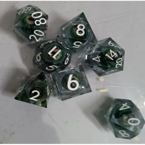 Galactic Dice Premium Dice Sets - Clear Hazel Moving Eyes Sharp Resin Set of 7 Dice
