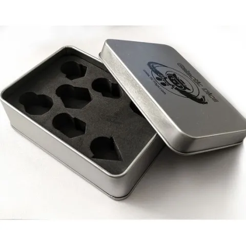 Galactic Dice Premium Dice Sets - Gray Wood Set of 7 Dice with Tin