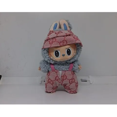 Labubu Designer Pink Overalls and Hat Outfit GC (Pink) - Clothing for Labubu